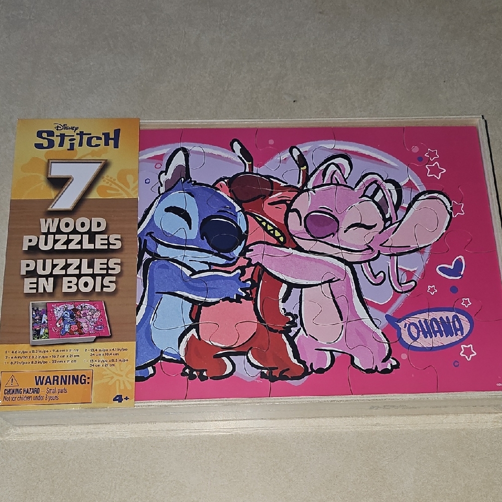 Disney Stitch Pink and Blue Wood Puzzle Set